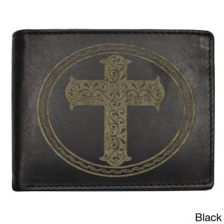 Yl Fashion Mens Cross embossed Leather Wallet Bi fold Wallet