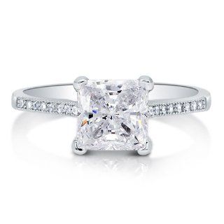 BERRICLE Princess Cut Cubic Zirconia CZ Sterling Silver Solitaire Fashion Right Hand Ring 1.96 ct BERRICLE Jewelry
