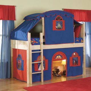 Bolton Furniture Low loft Twin Bed With Top Tent With Bottom Playhouse Curtain/ Ladder Neutral Size Twin