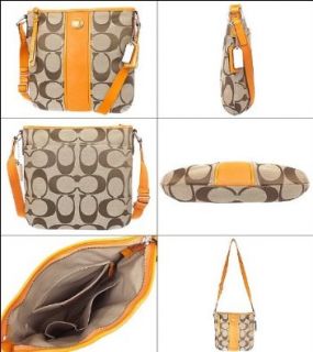 Coach 21905 Khaki Orange Spice Signature Stripe Duffle Handbag Purse Shoulder Handbags Shoes