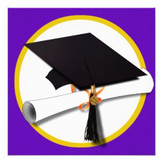 Graduation Cap w/Diploma   Purple Background Invitations