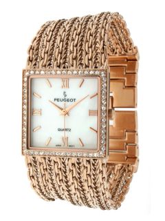 Womens Crystal & Rose Gold Square Watch by Peugeot Watches