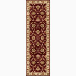 Hand made Oriental Pattern Red/ Taupe Wool Rug (2.6x8)
