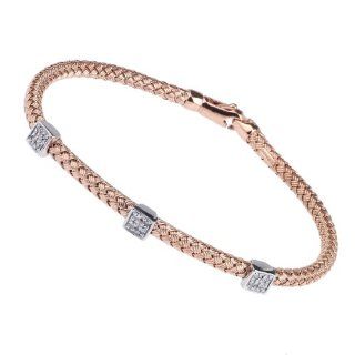Italian 14k rose gold woven stackable bangle bracelet with 12 diamonds .18 cttw. Available in yellow gold and white gold. Jewels Lovers Jewelry