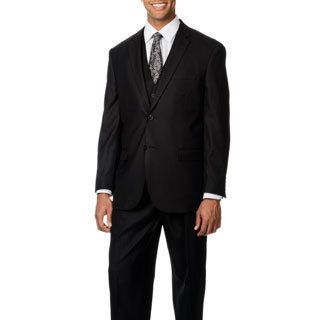 Caravelli Italy Mens Superior 150 Black Shark Pattern 3 piece Vested Suit