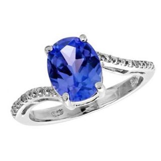 Oval Lab Created Blue Sapphire and Diamond Accent Ring in Sterling