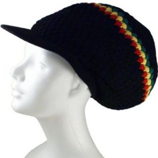 Rasta Dread Knit Tam Hat   "Dreadlocks Cap" (Large Round Black/Red/Yellow/Green, with Brim)