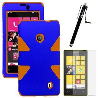 MINITURTLE, Dual Layer Tough Skin Dynamic Hybrid Hard Phone Case Cover, Clear Screen Protector Film, and Stylus Pen for Windows Smart Phone 8 Nokia Lumia 521 /T Mobile /MetroPCS (Orange / Blue) Cell Phones & Accessories