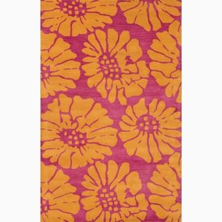Handmade Pink/ Orange Wool Plush Pile Rug (8 X 11)
