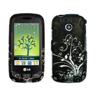 Black Silver Vine Leaf Polka Rubberized Snap on Design Hard Case Faceplate for Lg Cosmos Touch Vn270 Cell Phones & Accessories