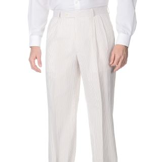 Henry Grethel Mens Double Reverse Pleated Tan/ White Suit Pants
