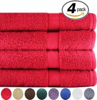 4 Premium Large Bath Towels 100% Cotton, Soft and Absorbent   Red   Towel Sets
