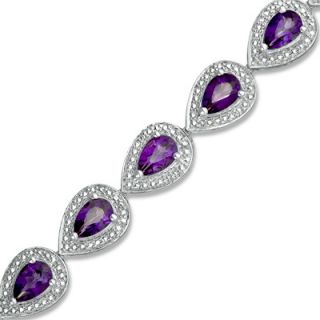 Pear Shaped Amethyst and Diamond Accent Bracelet in Sterling Silver
