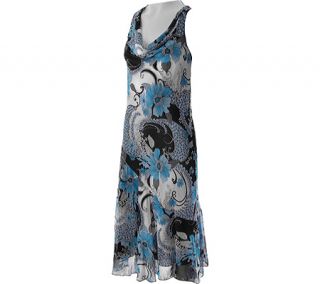 Adi Designs Drape Neck Sleeveless Floral Dress   Blue
