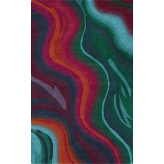 Nuloom Handmade Abstract Waves Multi Red Wool Rug (5 X 8)
