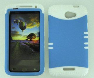 HTC ONE X S720E NEON LIGHT BLUE HEAVY DUTY CASE + WHITE GEL SKIN SNAP ON PROTECTOR ACCESSORY Cell Phones & Accessories