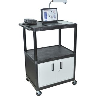 Luxor Utility Cart with Locking Steel Cabinet — 400-Lb. Capacity, 48in.H, Black, Model# LP48C-B  Utility Carts