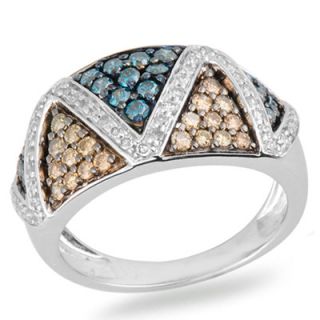 CT. T.W. Enhanced Blue, Champagne and White Diamond Zig Zag Band in