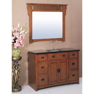 Legion Furniture Mission Style 48 inch Medium Pecan/ Black Granite Bathroom Vanity Set Black Size Single Vanities