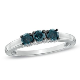 CT. T.W. Enhanced Blue Diamond Three Stone Ring in 10K White Gold