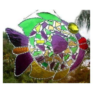 Funky Tropical Fish Stained Glass Suncatcher   9" x 10" Toys & Games