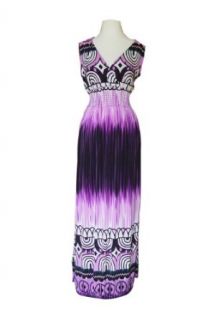 Exotic Multi Color Paisley Print Purple Maxi Dress (Small)