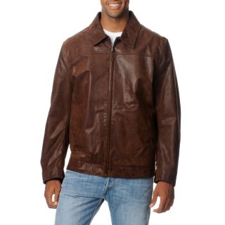 Chaps Mens Brown Rugged Leather Jacket