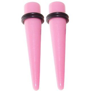 Pair of Pink UV Acrylic Tapers for ear gauging. Stretching size 0g Jewelry