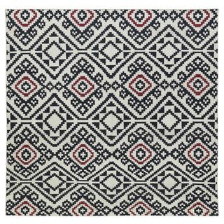 Flatweave Tribeca Motif Black Wool Area Rug (8 Square)