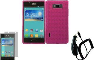 For LG Splendor Venice US730 TPU Cover Case Hot Pink+LCD Screen Protector+Car Charger Cell Phones & Accessories