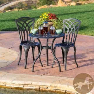 Christopher Knight Home Sanders 3 piece Black And Sand Cast Aluminum Outdoor Bistro Set