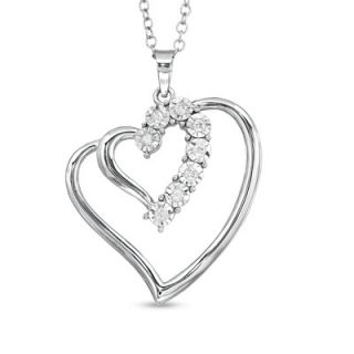 10 CT. T.W. Diamond Open Double Heart Pendant in Sterling Silver