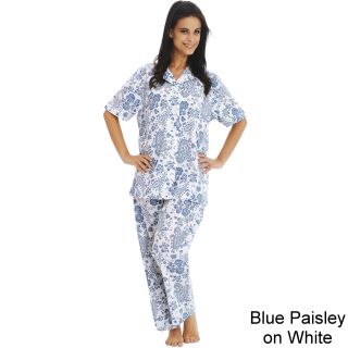 Alexander Del Rossa Del Rossa Womens Woven Cotton Top And Pants Pajama Set Blue Size L (12  14)
