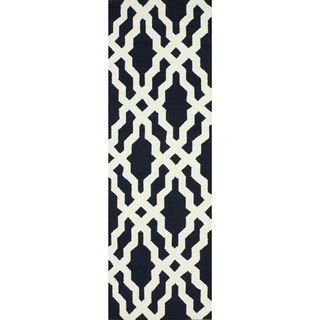 Nuloom Handmade Wool Moroccan Trellis Navy Blue Runner Rug (26 X 8)