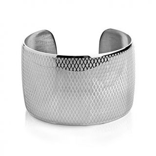 Stately Steel Crisscross Textured Stainless Steel Cuff Bracelet