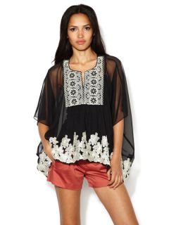 Floral Embroidered Split Neck Tunic by Anna Sui