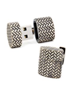 Woven Antique Gold Oval USB Cufflinks by Ravi Ratan