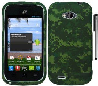For ZTE Savvy Z750C Green Camo Design Hard Cover Case with Stylus Pen and ApexGears Phone Bag Cell Phones & Accessories