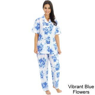 Alexander Del Rossa Del Rossa Womens Woven Cotton Top And Pants Pajama Set Blue Size L (12  14)