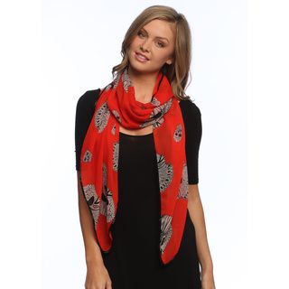 Peach Couture Red/ Black Aztec Skull Print Silky Chiffon Scarf Red Size Large