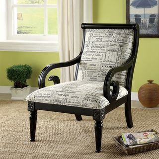 Furniture Of America Scrolli Script Printed Fabric Scroll Arm Accent Chair