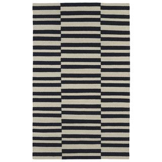 Flatweave Tribeca Black Stripes Wool Rug (36 X 56)