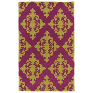 Hand tufted Runway Pink/ Gold Damask Wool Rug (2 X 3)