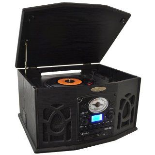 Pyle Home PTCDS7UIB Retro Vintage Turntable with CD//Casette/Radio/USB/SD, Aux In and Vinyl to  Encoding (Black) Electronics