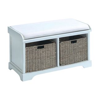 White Wood Basket Bench With Storage Capacity