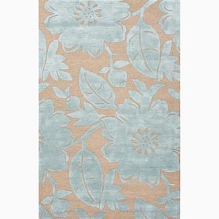Hand made Blue/ Tan Wool/ Art Silk Plush Pile Rug (9x12)