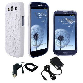 Skque Rubberized Snap on Cover Case+ Screen Protector Guard + Micro USB Wall and Car Charger Adapters for Samsung Galaxy S3 SIII i9300, Purple 3D White Cell Phones & Accessories