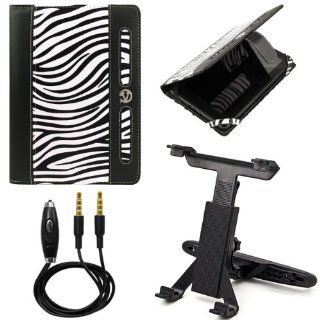 (Zebra) VG Dauphine Portfolio Case Cover for Zeki TB782B / TBD753B / TBDB763B 7" Tablets + Headrest Mount + Auxiliary Cable Computers & Accessories