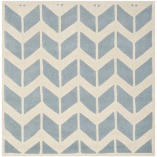 Safavieh Handmade Moroccan Chatham Zigzag pattern Blue/ Ivory Wool Rug (5 Square)