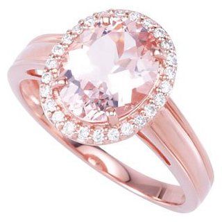 14k Pink Gold Diamond Halo Design Ring with Genuine Morganite Jewelry